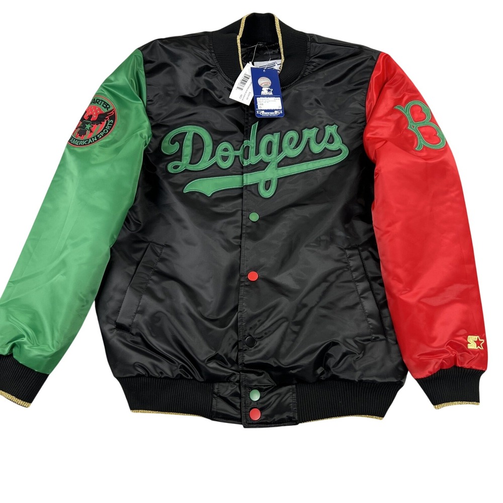 Starter Ty Mopkins Brooklyn Dodgers Satin Snap Jacket M Black Green Red NWT BHM